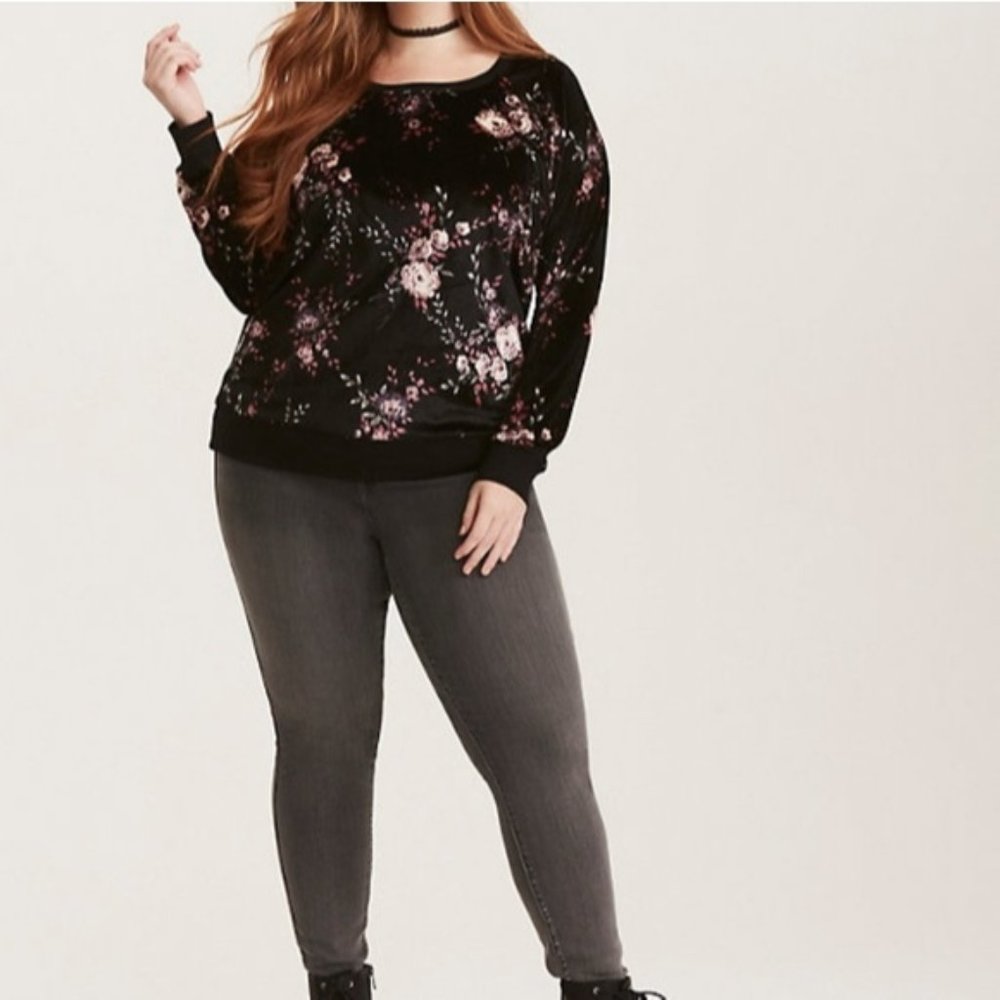 Torrid Velvet Floral Print Sweatshirt